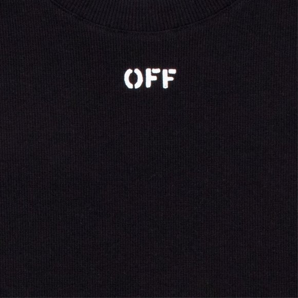 Off-White Women's Cotton Basic Logo Ribbed Cropped T-Shirt Black - Picture 3 of 3